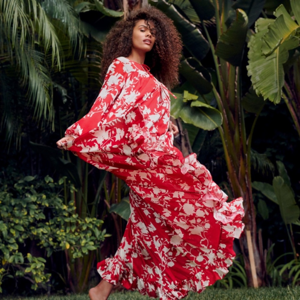 H&M Red and White Floral Maxi Dress